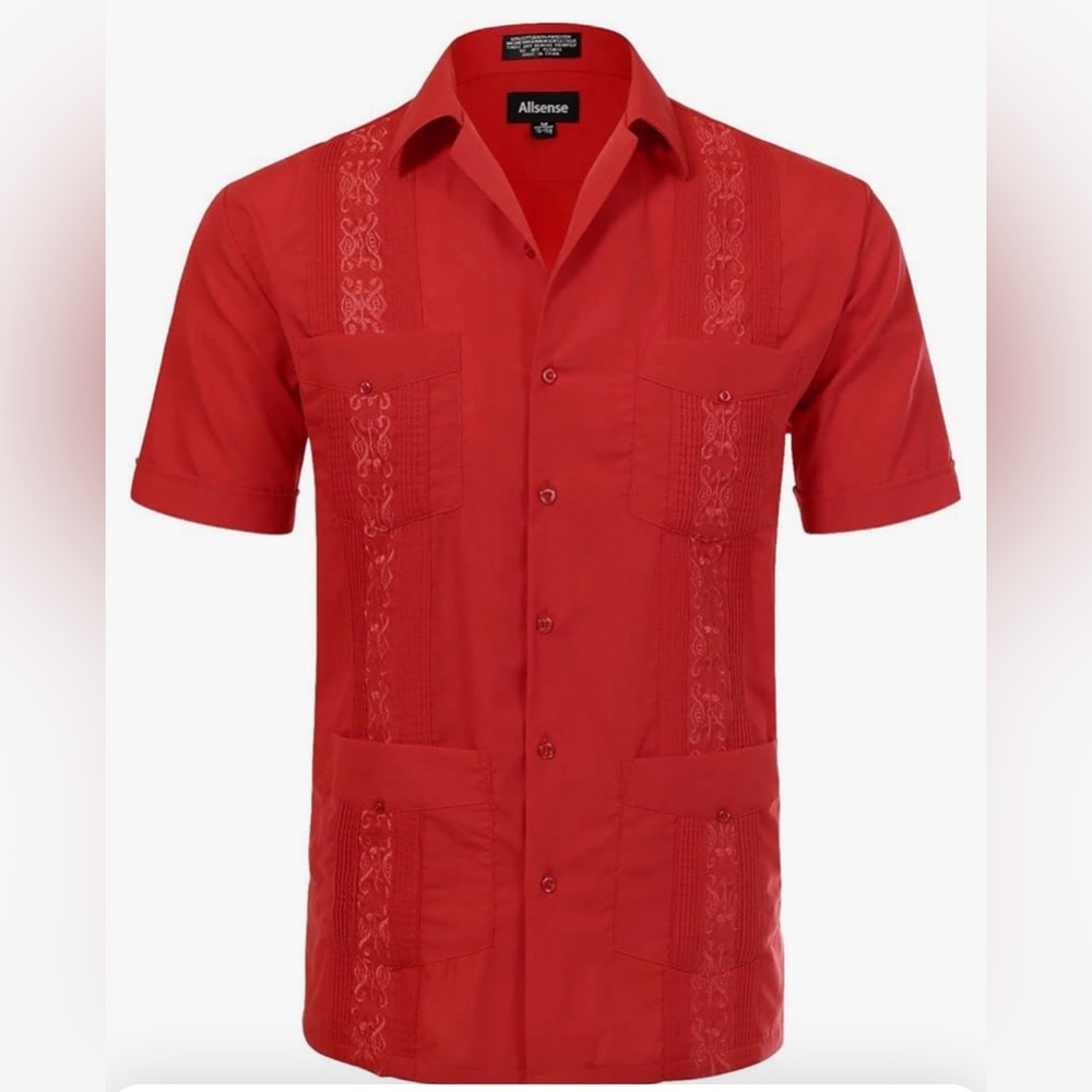 ALLSENSE Men’s Cuban Guayabera, Red, size XL, NWOT